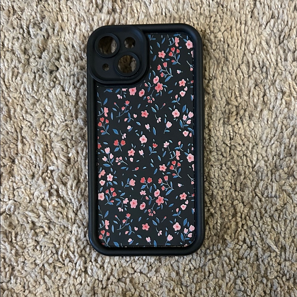 iPhone 14 Floral Black Phone Case